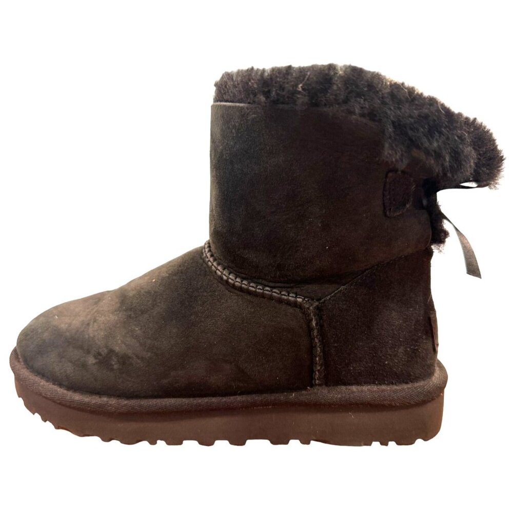 UGG Mini Bailey Bow II Boots Suede Sheepskin 1016501 Black Size 6